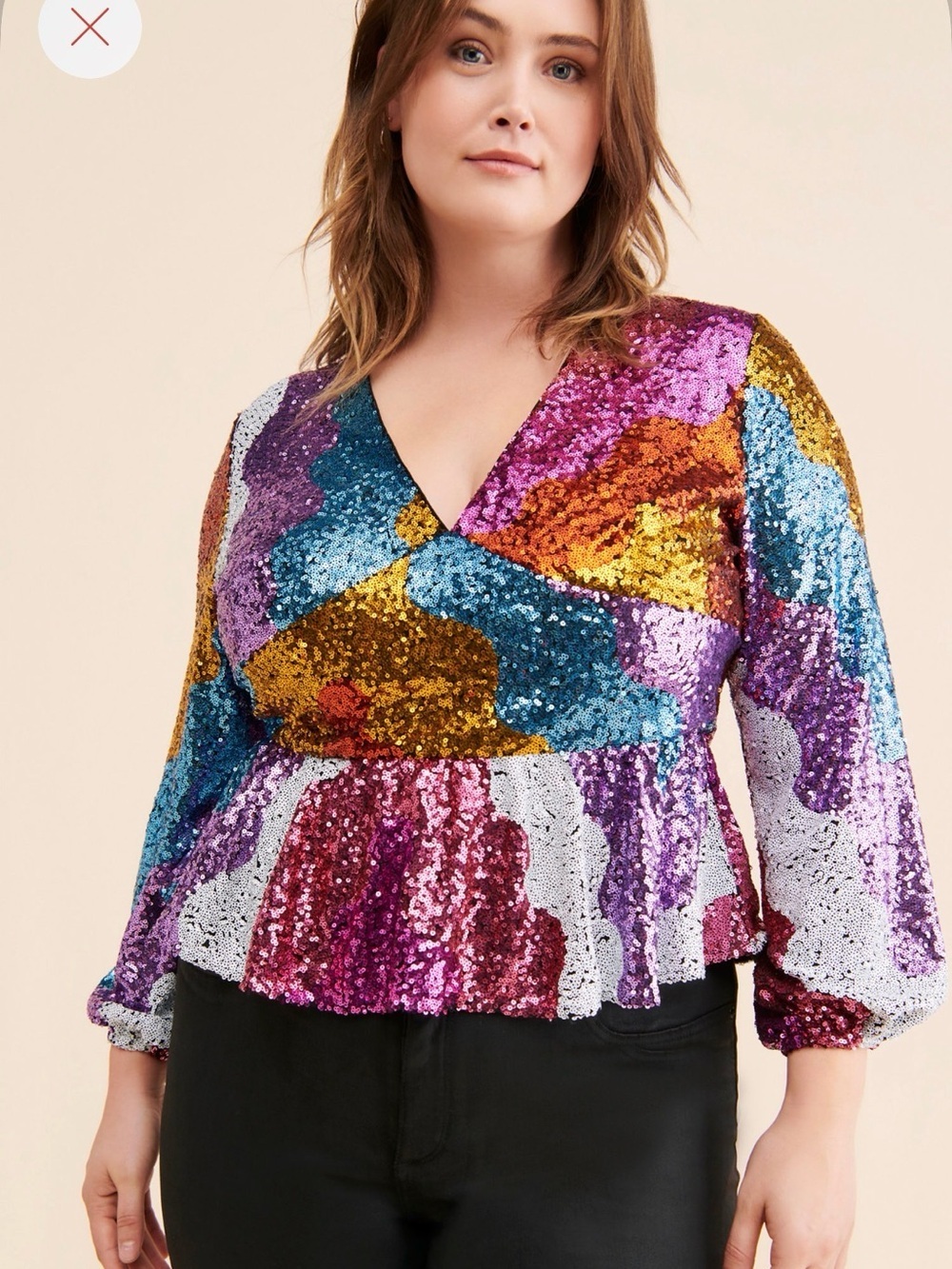 The Montana Top by Hutch Multicolor Sequin V-Neck Peplum Blouse
